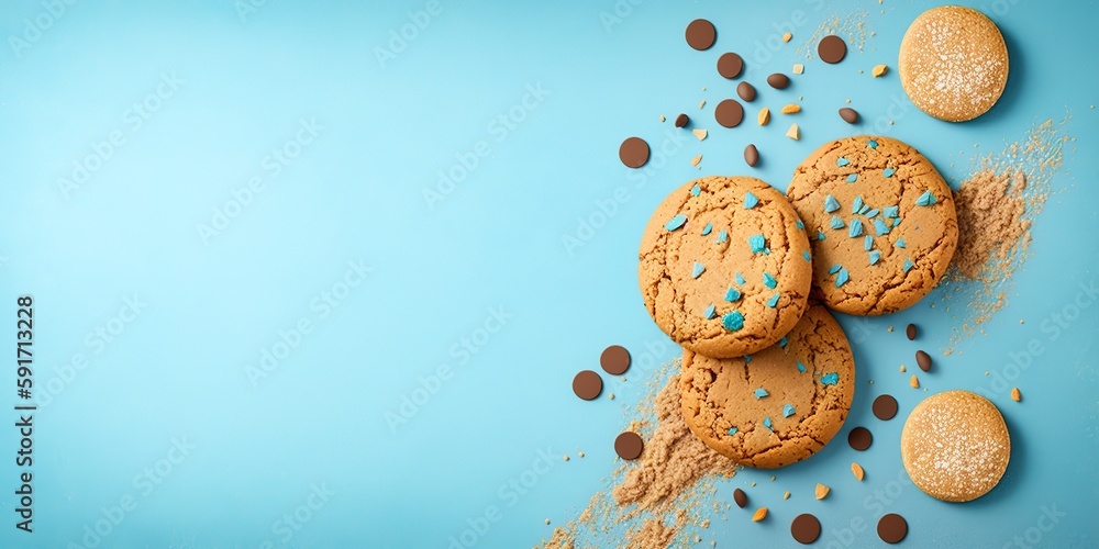 Poster background of freshly made cookies with blank copy space generative ai