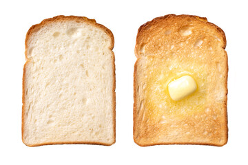 スライスした食パンとトーストしてバターをのせた食パン