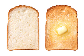 スライスした食パンとトーストしてバターをのせた食パン