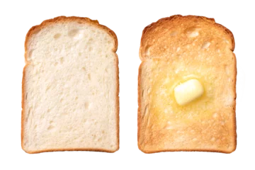 Foto auf Acrylglas スライスした食パンとトーストしてバターをのせた食パン © hanahal