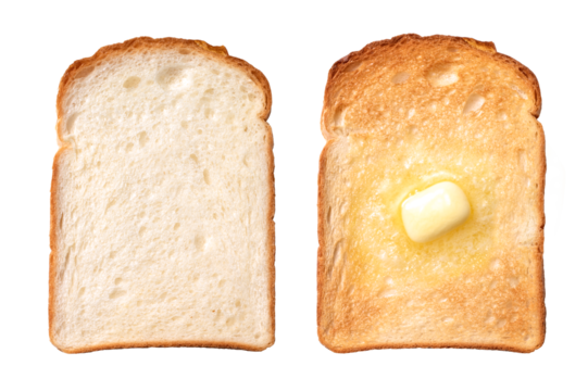 スライスした食パンとトーストしてバターをのせた食パン