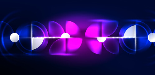 Abstract background shiny glowing neon color round elements and circles. Techno futuristic vector Illustration For Wallpaper, Banner, Background, Card, Book Illustration, landing page