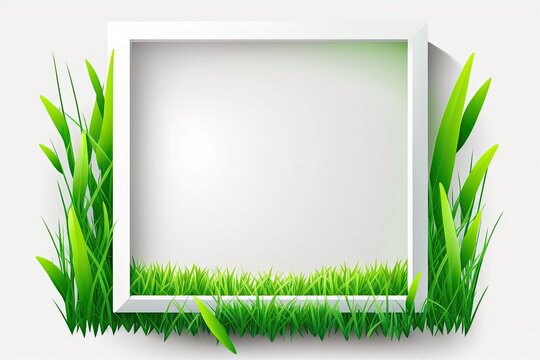 white picture frame placed on green grass. Generative AI