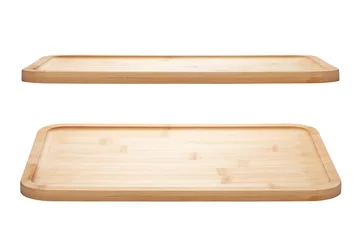 Tuinposter empty bamboo tray isolated on white background © koosen