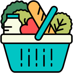 Grocery Icon, Line Filled Icon Style, Food cart bag Symbol Vector Stock.