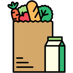 Grocery Icon, Line Filled Icon Style, Food cart bag Symbol Vector Stock.