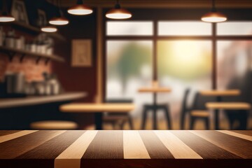  cozy restaurant interior with dim lighting, tables and chairs set up for dining. Generative AI