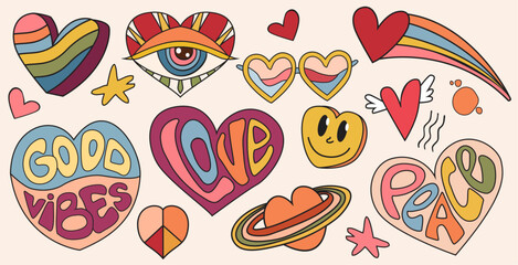 Abstract love shape, cute Comic character. Big Set of different colored Vector illustration. cartoon style. Flat design. All elements isolated. love themed, Logo template 