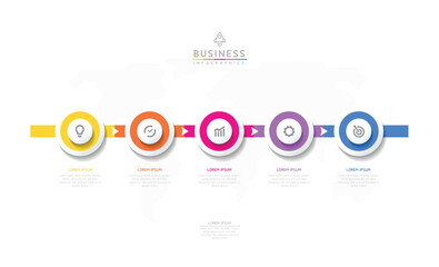 Vector infographic business presentation template with circular interconnection with 5 options.