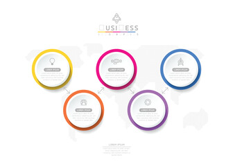 Vector infographic business presentation template with circular interconnection with 5 options.