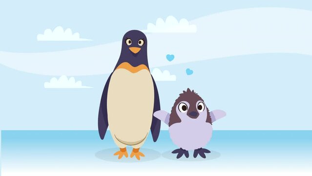penguin mom and baby animation