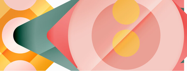 Fototapeta premium Trendy minimal geometric abstract background. Triangles, squares and circles bright colors backdrop. Vector Illustration For Wallpaper, Banner, Background, Card, Book Illustration, landing page