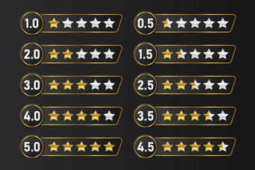 Naklejka premium set rating stars review icon symbol quality service customers feedback dark gold rate template design element