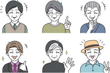 笑う　中年男性たち　イラスト　セット
