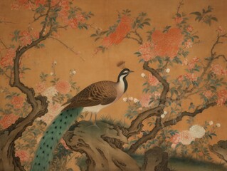 Chinese  flower and bird chinoiserie background, peacock and peony
