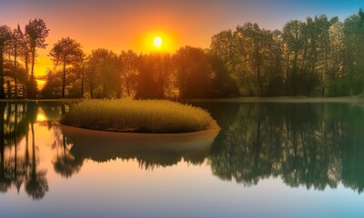 Sonnenaufgang über einem See generative ai image