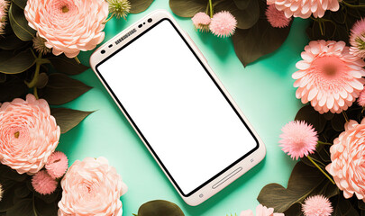 smartphone mockup with flower pastel background by ai generative