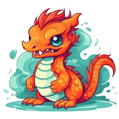 Cute orange dragon hand drawn icon. Generative AI