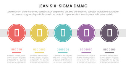 dmaic lss lean six sigma infographic 5 point stage template with big circle timeline right direction concept for slide presentation