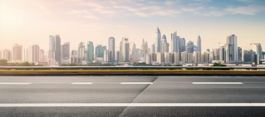 Fototapeta premium City skyline and buildings with empty asphalt road at sunrise