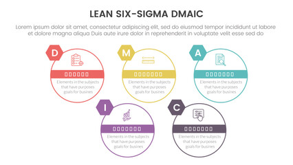 dmaic lss lean six sigma infographic 5 point stage template with big circle outline style information concept for slide presentation