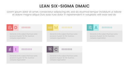 dmaic lss lean six sigma infographic 5 point stage template with rectangle box information concept for slide presentation