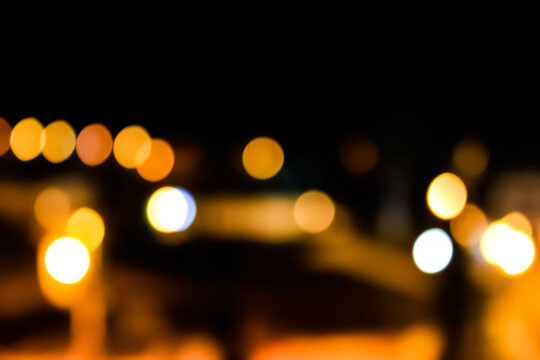 Background Abstract Street Night Orange Lights With Bokeh Effect