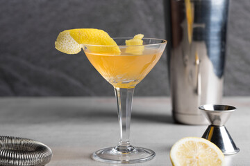 Sidecar cocktail refreshment brandy, orange liqueur and lemon juice