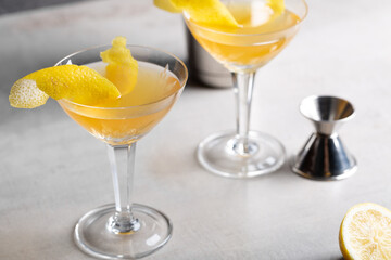 Sidecar cocktail refreshment brandy, orange liqueur and lemon juice