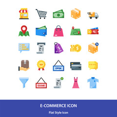 Ecommerce icon pack in flat style vector, Shop icon, Online shop icon, delivery icon