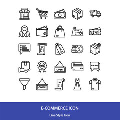 Ecommerce icon pack in line style vector, Shop icon, Online shop icon, delivery icon