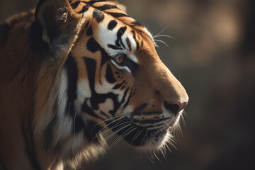 Obraz premium a close up of a bengal tiger's face in a forest. Created with Generative AI Technology 