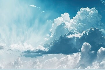 clear blue sky with fluffy white clouds. Generative AI