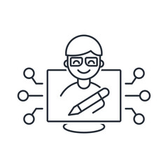 Remote educational process. Lesson in electronic form. Vector linear icon isolated on white background.