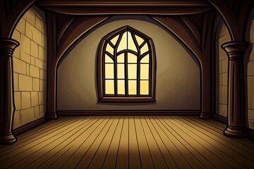 Fototapeta premium n empty room with a window and a wooden floor. Generative AI