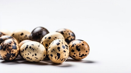 fresh quail eggs on white background