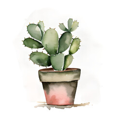 watercolor cactus in pot