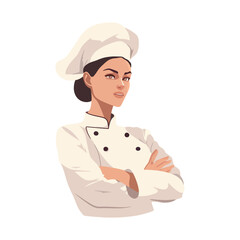 One woman chef smiling in kitchen uniform