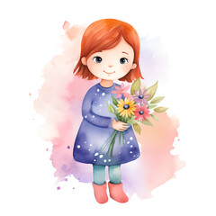 watercolor girl with flowers