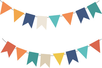 Obraz premium PNG. Colorful pennant bunting ribbon on transparent background. Happy carnival. Confetti festive colorful carnival illustration. Celebration background.