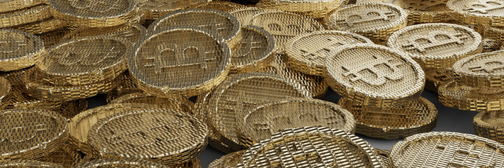 Bitcoin Cryptocurrency Coins for Wallpaper. 3D Illustration.