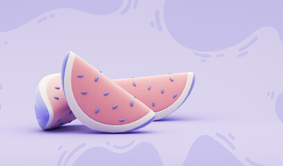 Colorful watermelon on purple pastel background. minimal idea food concept. picture creative to produce work within an advertising marketing communications or artwork design.