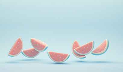 Colorful watermelon on blue pastel background. minimal idea food concept. picture creative to produce work within an advertising marketing communications or artwork design.