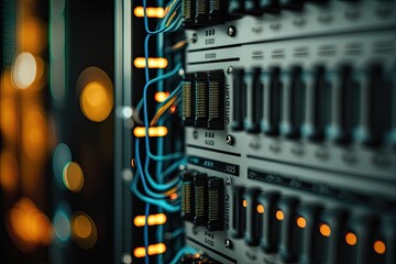 rack of servers in a modern server room. Generative AI