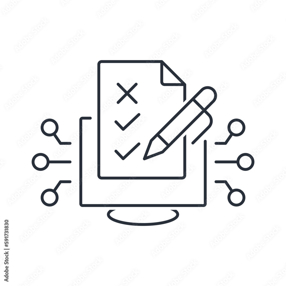 Poster remote educational process. lesson in electronic form. vector linear icon isolated on white backgrou
