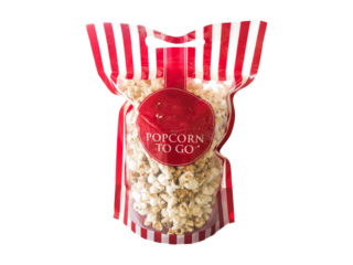 Bagged popcorn to take home on transparent background