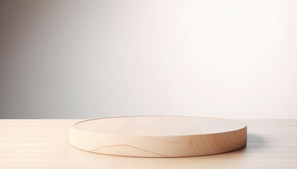 Empty beautiful round wood table  top counter on  interior in clean and bright with shadow...