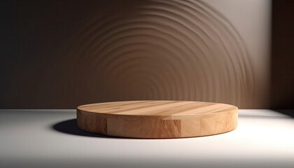 Empty beautiful round wood table  top counter on  interior in clean and bright with shadow background, Ready,white background, for product montage..