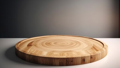 Fototapeta premium Empty beautiful round wood table top counter on interior in clean and bright with shadow background, Ready,white background, for product montage..