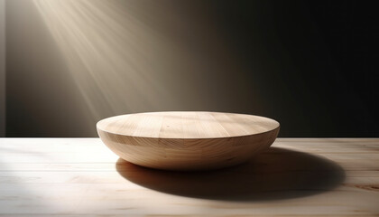 Empty beautiful round wood table  top counter on  interior in clean and bright with shadow background, Ready,white background, for product montage..